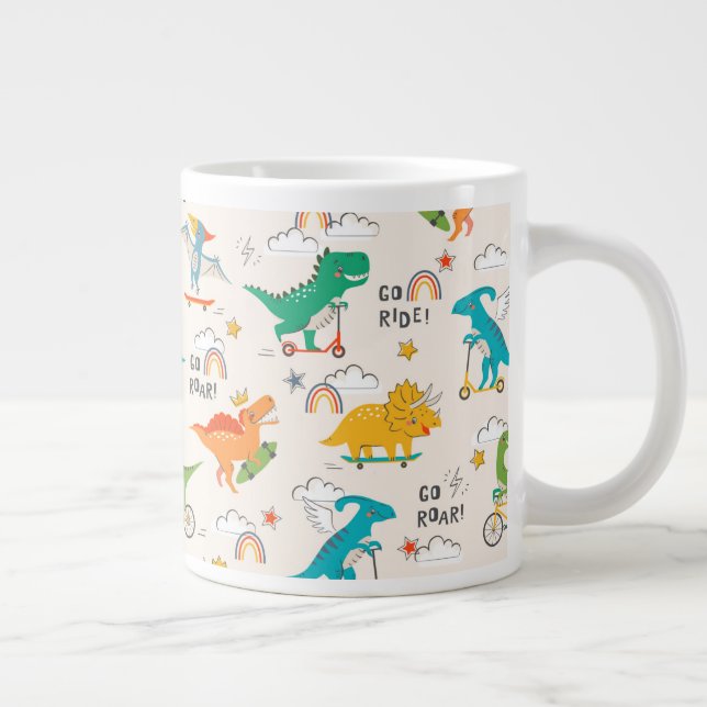 Taza De Café Gigante Patrón de viaje de dinosaurios para niños (Derecha)