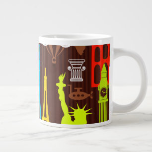Taza De Café Gigante Patrón de viajes del mundo neón