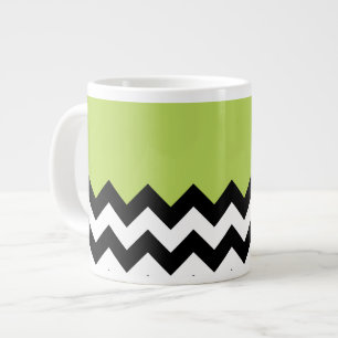 Taza De Café Gigante Patrón de zigzag negro y blanco, chevron, verde