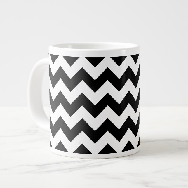 Taza De Café Gigante Patrón de zigzag negro y blanco, patrón de chevron (Izquierda)