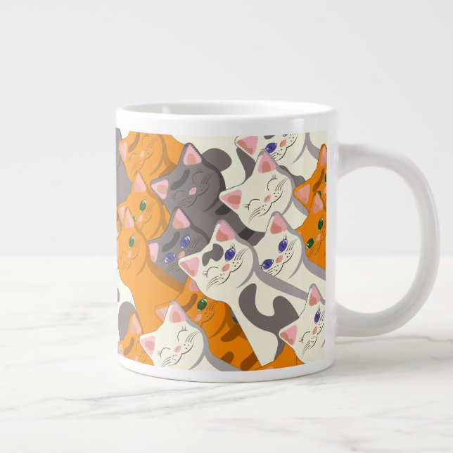 Taza De Café Gigante Patrón diagonal del gato negro jengibre (Derecha)