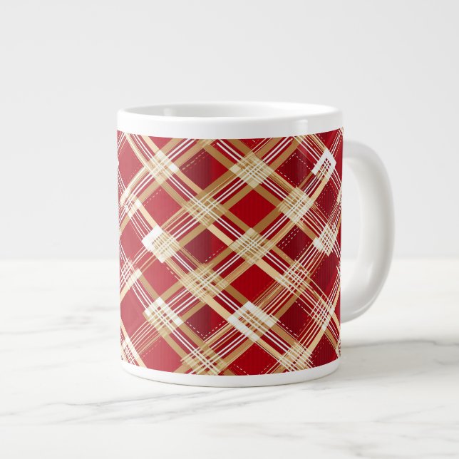 Taza De Café Gigante Patrón diagonal moderno rojo y blanco trenzado (Derecha)