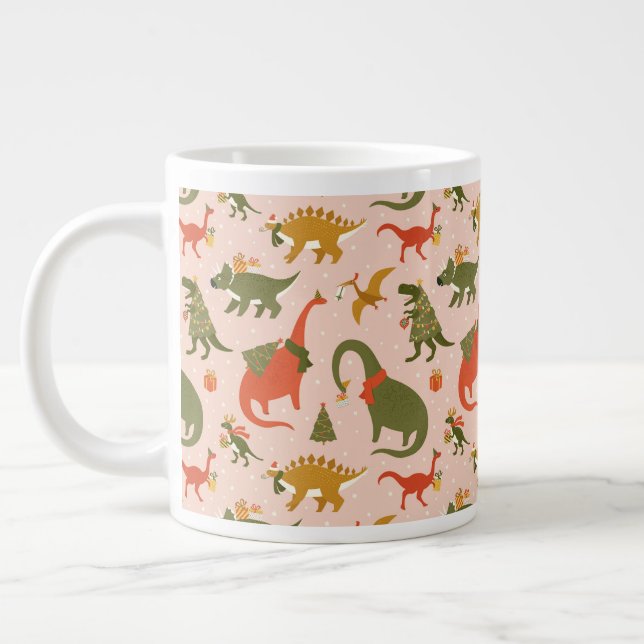 Taza De Café Gigante Patrón festivo del árbol de Navidad de los dinosau (Izquierda)