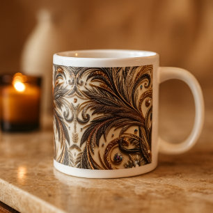 Taza De Café Gigante Patrón floral brillante con piedra gemela