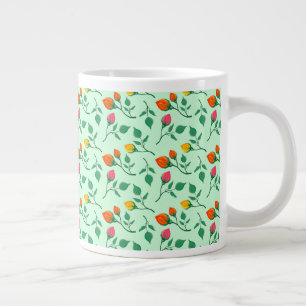 Taza De Café Gigante Patrón floral con flores subió de color