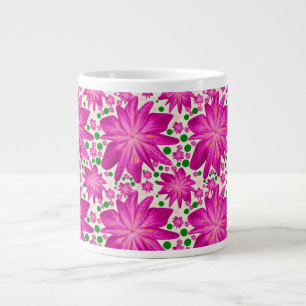 Taza De Café Gigante Patrón floral continuo de color rosa intenso