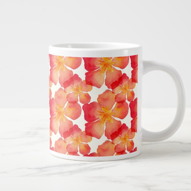 Taza De Café Gigante Patrón floral de Oleander Naranja (Derecha)