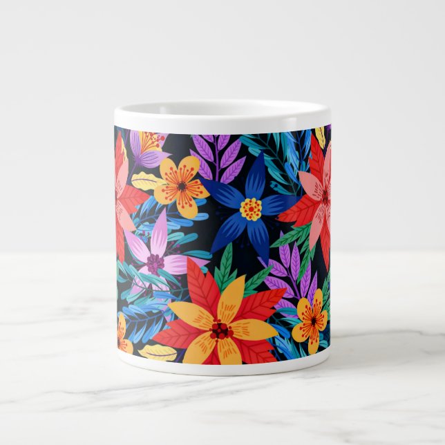 Taza De Café Gigante Patrón floral exótico colorido-68578 (Frente)