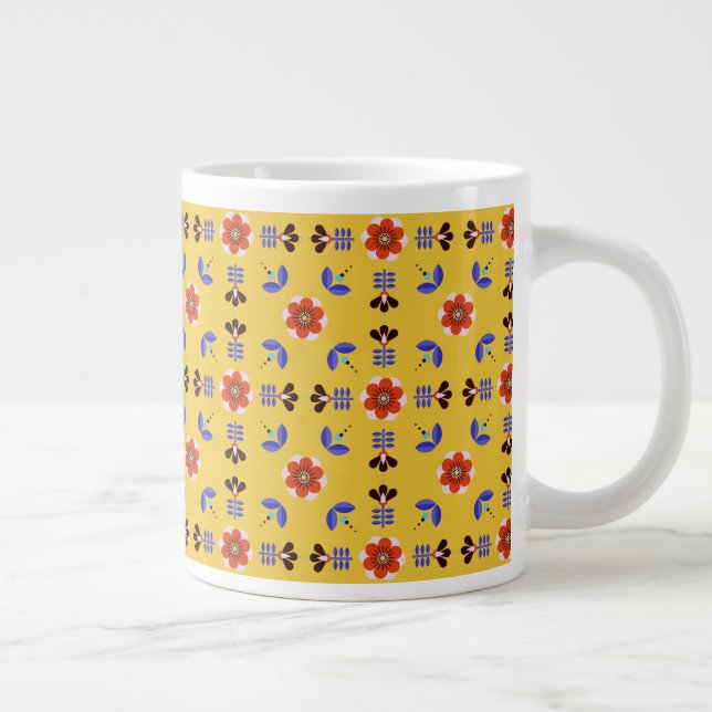 Taza De Café Gigante Patrón floral geométrico estilo escandinavo (Derecha)