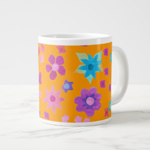 Taza De Café Gigante Patrón floral, multicolor en Naranja brillante