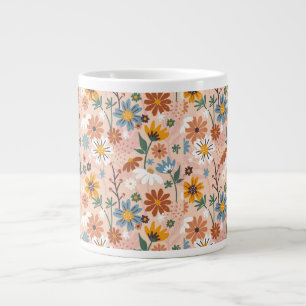 Taza De Café Gigante Patrón floral pintado a mano-23136