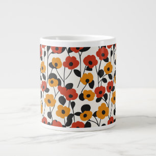 Taza De Café Gigante Patrón floral retro negrita rojo, Naranja y negro