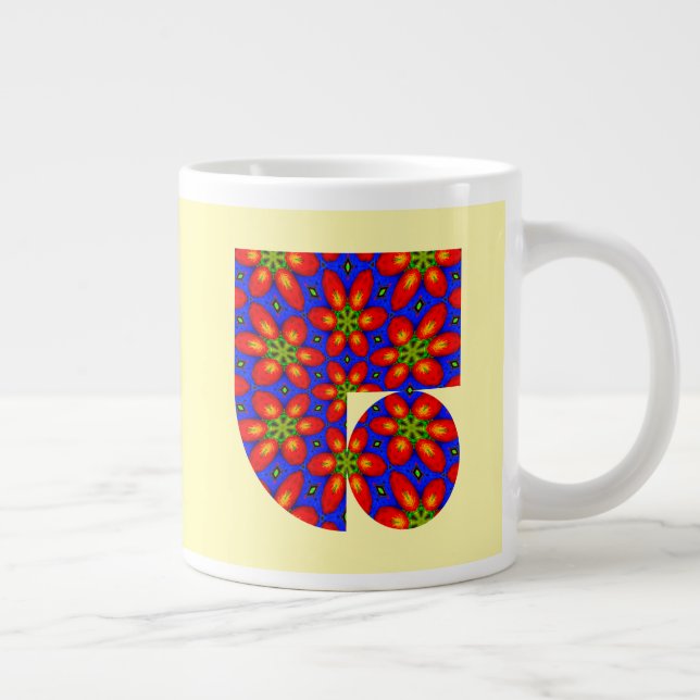 Taza De Café Gigante Patrón floral rojo curado (Derecha)