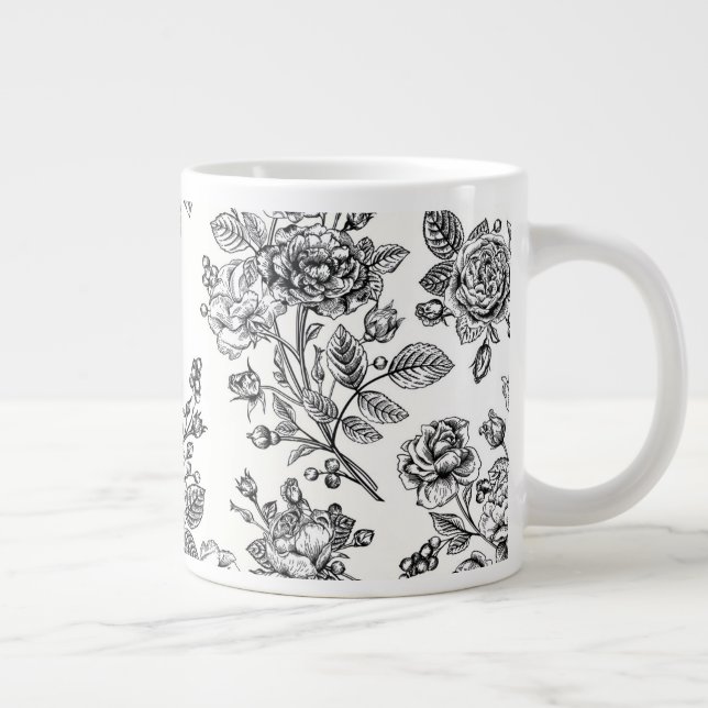 Taza De Café Gigante Patrón floral Rosa de época (Derecha)