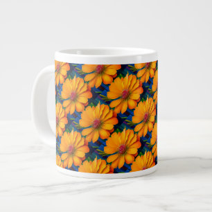 Taza De Café Gigante Patrón floral rosa salmón