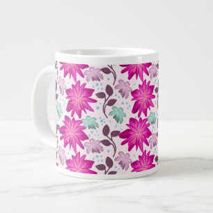 Taza De Café Gigante Patrón floral rosa vibrante Flores modernas atre