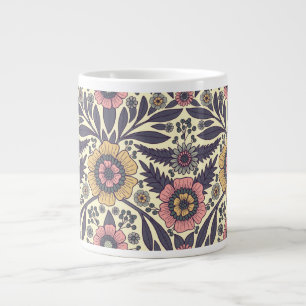 Taza De Café Gigante Patrón floral rosa y azul sin problemas