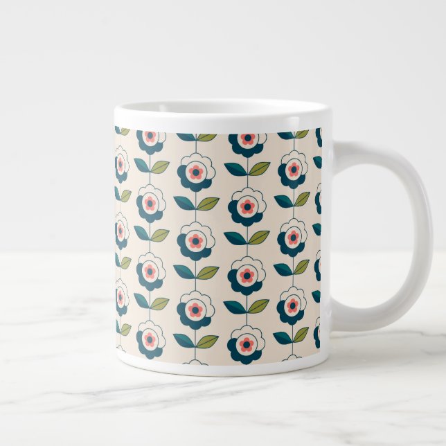 Taza De Café Gigante Patrón floral turquesa retro (Derecha)