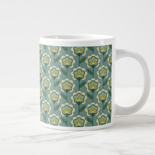 Taza De Café Gigante Patrón floral Verde azulado y amarillo