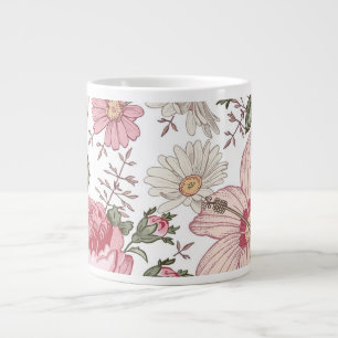 Taza De Café Gigante Patrón floral vintage con rosas
