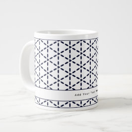 Taza De Café Gigante Patrón geométrico azul marino sobre blanco