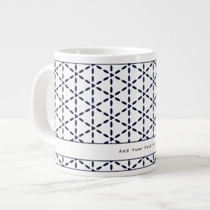 Taza De Café Gigante Patrón geométrico azul marino sobre blanco