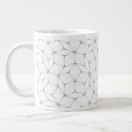 Taza De Café Gigante Patrón geométrico blanco y plateado