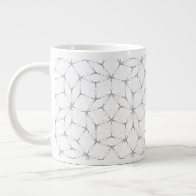Taza De Café Gigante Patrón geométrico blanco y plateado (Izquierda)