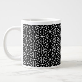 Taza De Café Gigante Patrón geométrico blanco y plateado negro