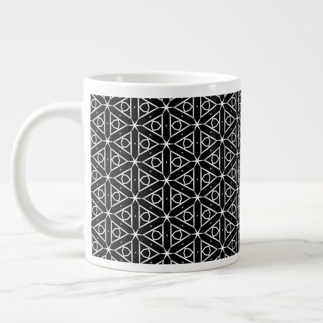 Taza De Café Gigante Patrón geométrico blanco y plateado negro (Izquierda)
