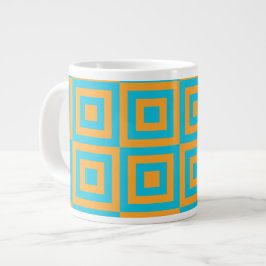 Taza De Café Gigante Patrón geométrico cuadrado retro - Naranja atrevid