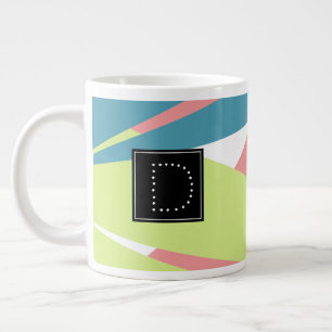 Taza De Café Gigante Patrón geométrico de rayas modernas con monograma