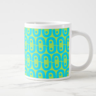 Taza De Café Gigante Patrón geométrico de turquesa y verde lima