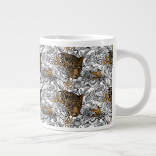 Taza De Café Gigante Patrón Leopard & Peonies