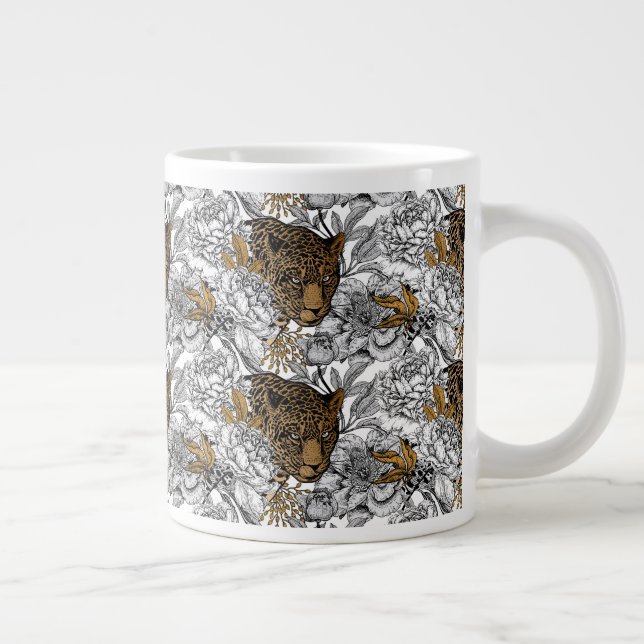 Taza De Café Gigante Patrón Leopard & Peonies (Derecha)