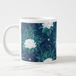 Taza De Café Gigante Patrón Lotus de la medianoche blanca