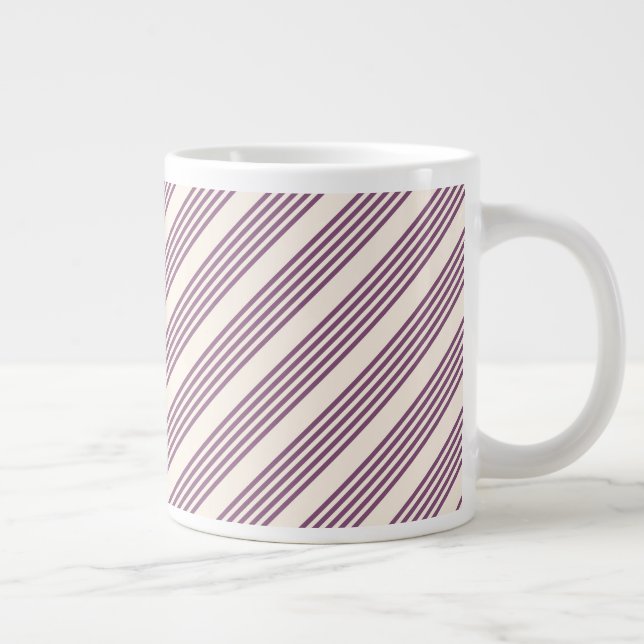 Taza De Café Gigante Patrón malva morado y beige de cinco rayas (Derecha)