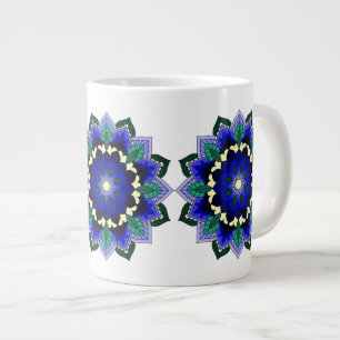 Taza De Café Gigante Patrón Mandala 02 en azul oscuro