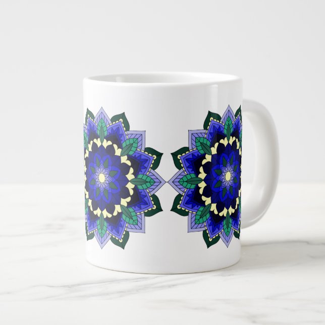 Taza De Café Gigante Patrón Mandala 02 en azul oscuro (Derecha)