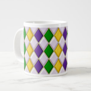 Taza De Café Gigante Patrón mardi gras Harlequin de oro verde púrpura M