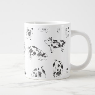 Taza De Café Gigante Patrón minimalista de arte lineal de cerdo Cottage