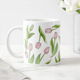 Taza De Café Gigante Patrón moderno de tulipanes rosados