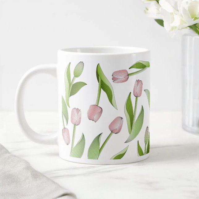 Taza De Café Gigante Patrón moderno de tulipanes rosados (Subido por el creador)