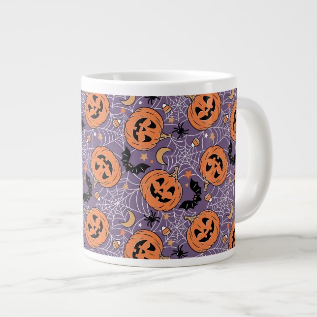 Taza De Café Gigante Patrón morado de Halloween de Jack-O-Lantern (Derecha)