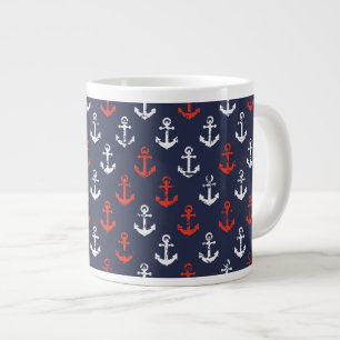 Taza De Café Gigante Patrón Naval Azul Y Blanco Rojo