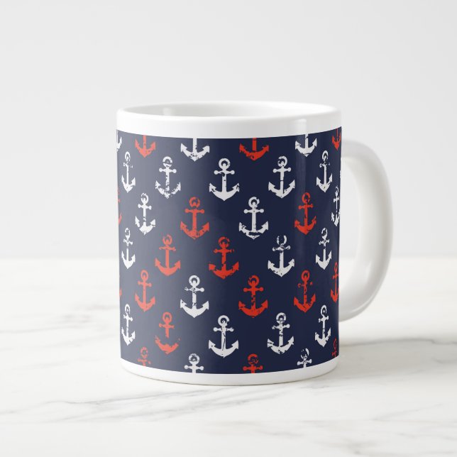 Taza De Café Gigante Patrón Naval Azul Y Blanco Rojo (Derecha)