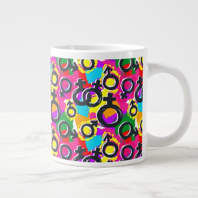Taza De Café Gigante Patrón neón de género del orgullo gay (Derecha)