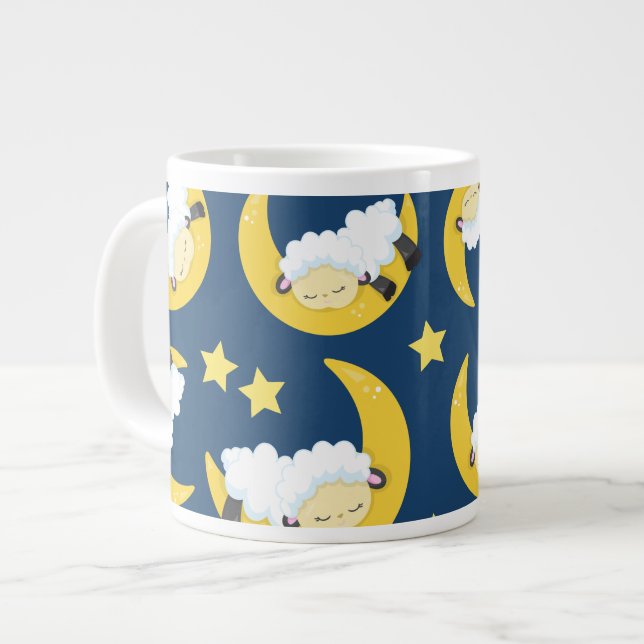 Taza De Café Gigante Patrón ovino, oveja durmiente, luna, estrellas (Izquierda)
