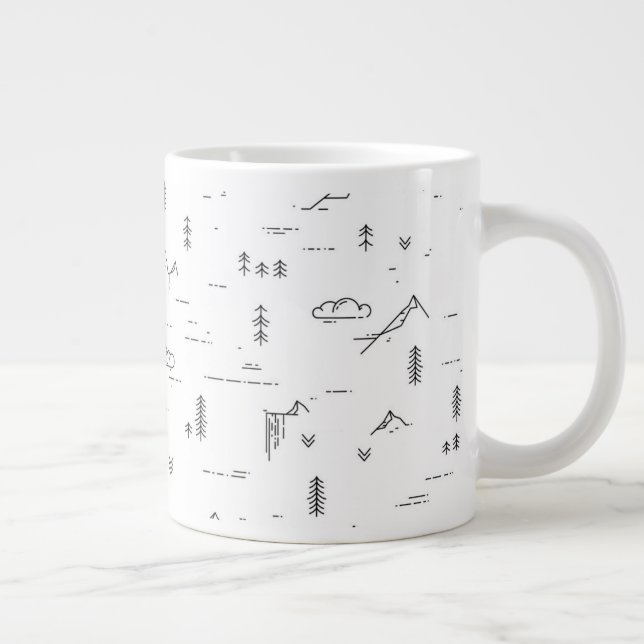 Taza De Café Gigante Patrón paisajístico de líneas de bosque geométrico (Derecha)