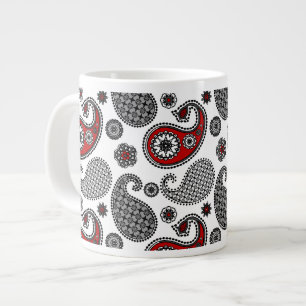 Taza De Café Gigante Patrón paisley, negro, blanco y rojo